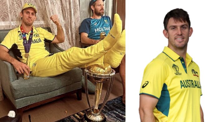 Australias Mitchell Marsh rests his legs on World Cup trophy Photo Goes Viral