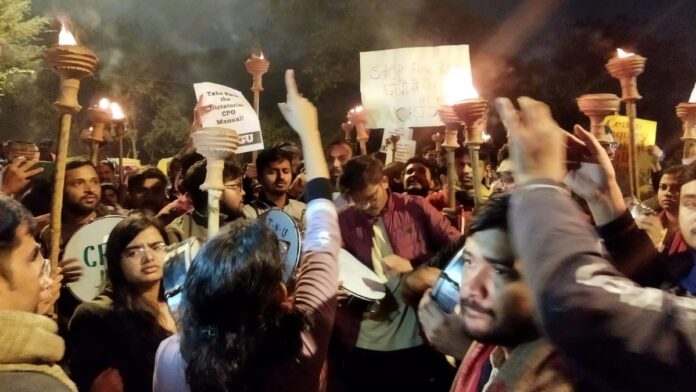 Students protest at JNU Student groups protest against new rules at Jawaharlal Nehru University campus in Delhi